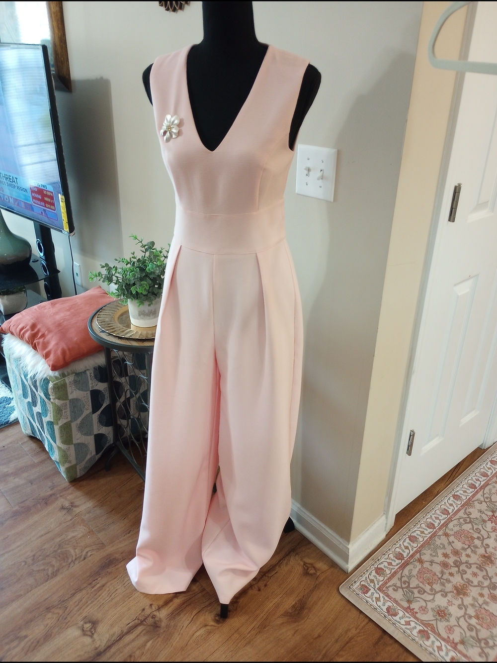 Sugar Lips Sleeveless V-Neck Wide-Leg Jumpsuit in Blush Pink